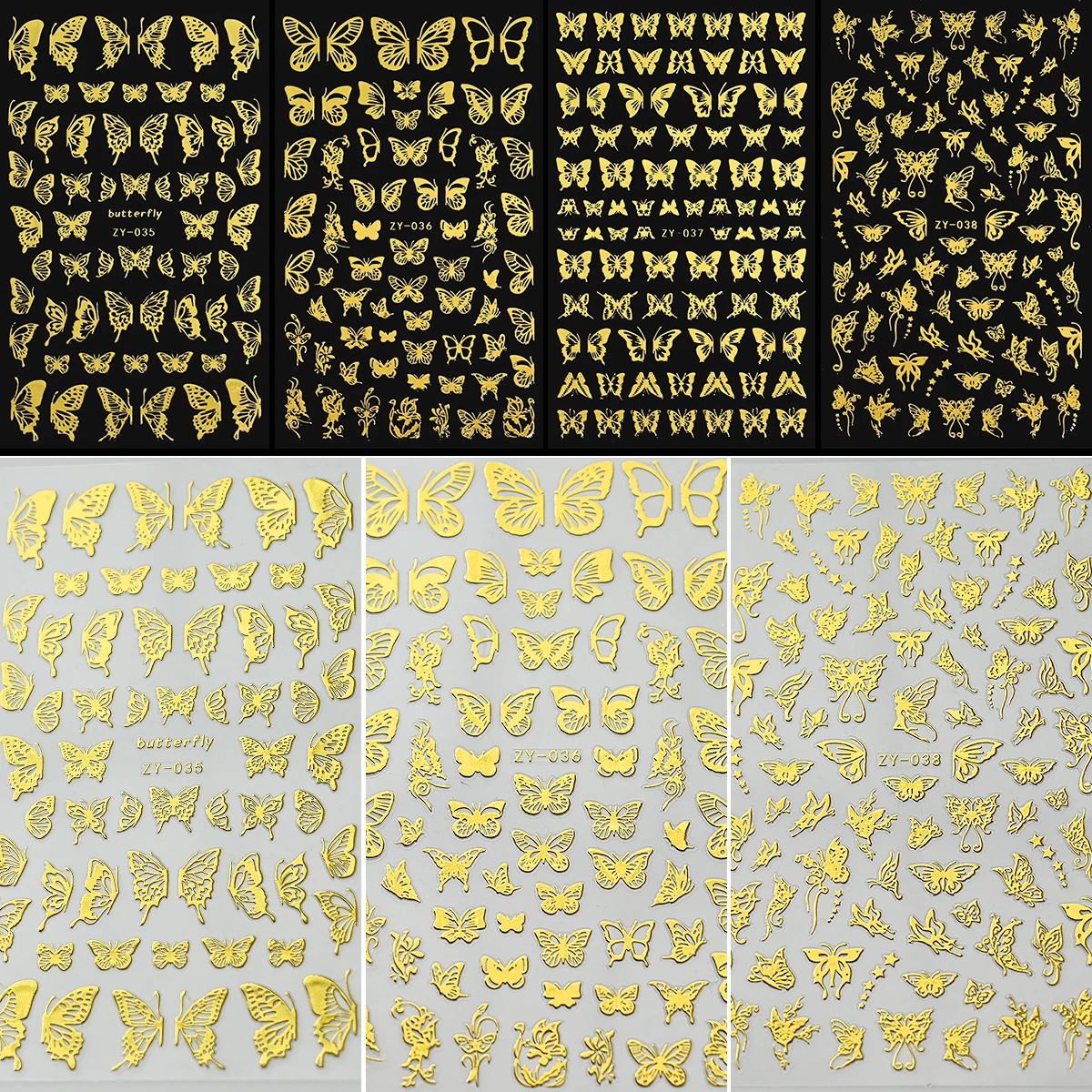 4tk Kuld Pruunistavate 3D Küünte Kleebis Õõnes Liblikas Metallik Kleebi Liugur Nail Art Dekoratsioonid, Maniküür Naelte Decal DIY Vihjeid #NL7 - 0