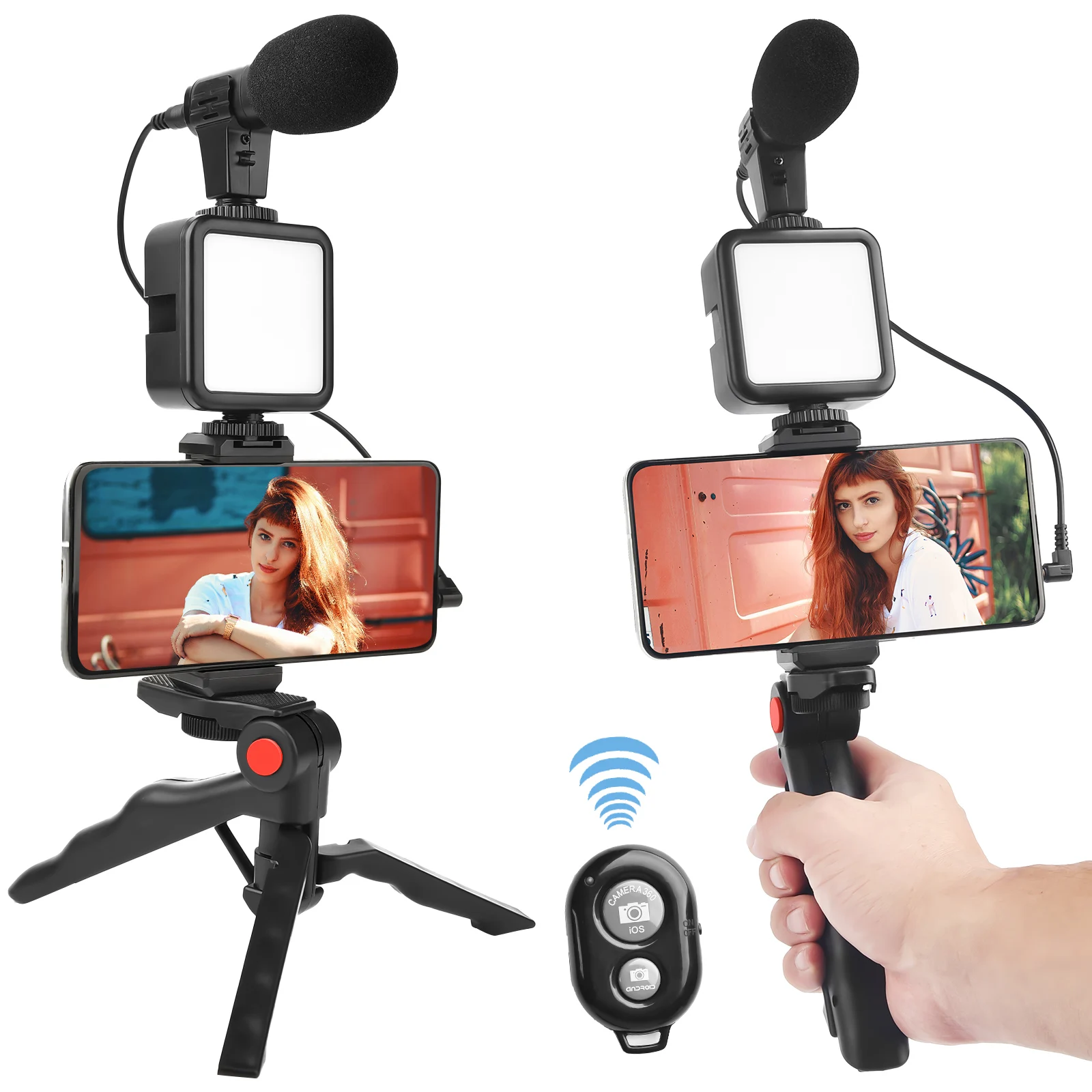 Video Valgus Mikrofoni Statiiv Nutitelefoni Vlogging Komplektid Juhtmeta Kaugjuhtimispult Komplekti Led-Telefoni Omanik Youtube ' i Tik Tok - 0