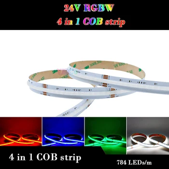 24V 5M RGBW 4 in 1 COB LED Riba 784LEDs/m FCOB atmosfääri värviline Valgus kõrge heledus Paindlik Tuled Tape 12mm Valge PCB