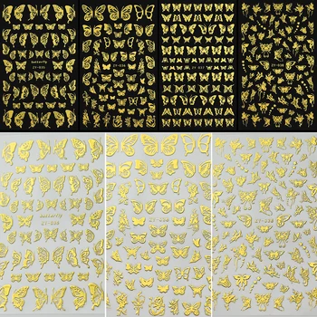 4tk Kuld Pruunistavate 3D Küünte Kleebis Õõnes Liblikas Metallik Kleebi Liugur Nail Art Dekoratsioonid, Maniküür Naelte Decal DIY Vihjeid #NL7