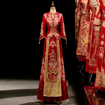 Hiina Stiilis Tikandid Abielus Pulm Kleit Traditsiooniliste Pruut Hanfu Vana Sädelevat Litrid Profileerimine Kostüüm Qipao