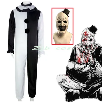 Kloun Joker Cosplay Kostüüm Mask Terrifier Kombekas Naised Mehed Halloween Õudus Must Valge Bodysuit TV Art Kloun Riiete Komplekt