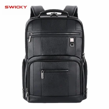 SWICKY Mees Reaalne cowhide fashion business casual reisi veekindel 15.6 tolline 17.3 inch Sülearvuti mehed seljakott dermis õpilased kott