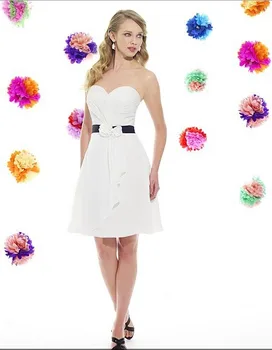 vestido de festa de casamento 2015 valge Sifonki põlvikud On-line uus kuum seksikas Kullake lühike pruutneitsi kleidid, lilled