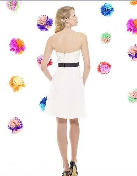 vestido de festa de casamento 2015 valge Sifonki põlvikud On-line uus kuum seksikas Kullake lühike pruutneitsi kleidid, lilled - 1