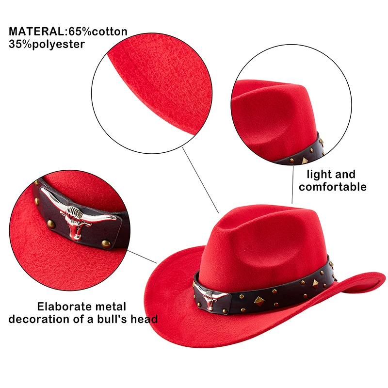 Stiilne Unisex Vintage Lääne Kauboi Müts Laia Ääreni ja Kaunistatud Vöö jaoks Klassikaline Cowgirl Kauboi Vaadata - 4