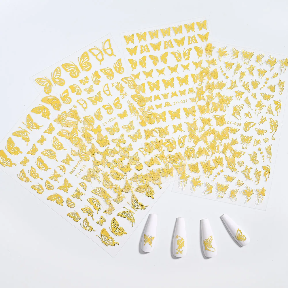 4tk Kuld Pruunistavate 3D Küünte Kleebis Õõnes Liblikas Metallik Kleebi Liugur Nail Art Dekoratsioonid, Maniküür Naelte Decal DIY Vihjeid #NL7 - 5