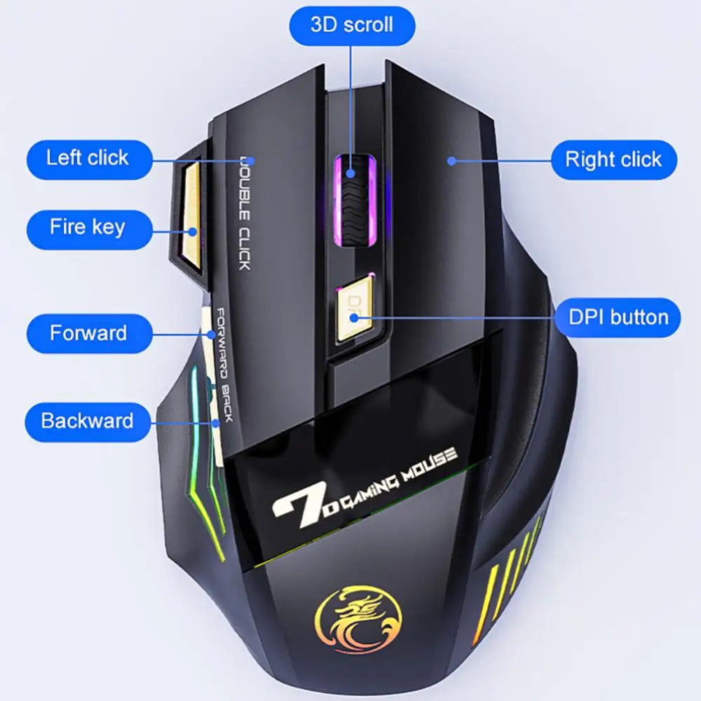 1~5TK Laetav Juhtmeta Hiir Gamer Gaming Mouse Arvuti Ergonoomilised Mause Koos Taustvalgustuse RGB Vaikne Hiirte Jaoks - 5